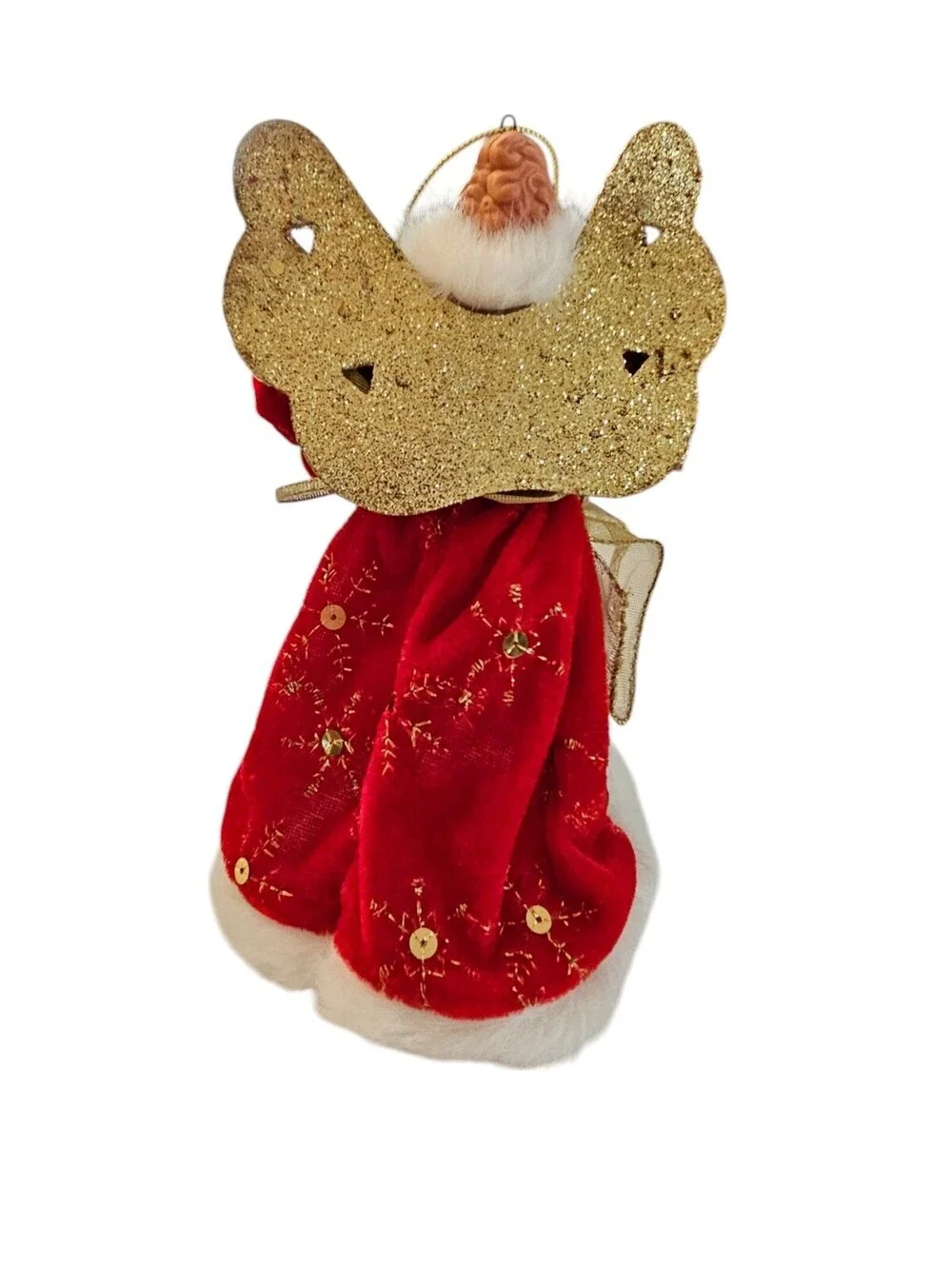 Vintage Christmas Tree Topper Angel Red White Porcelain Gold Wings